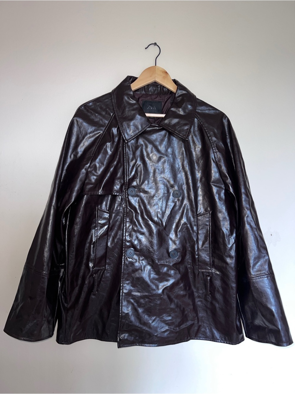 Zara Burgundy Faux Leather Short Trench Coat Medium NO BELT 1255/769/684